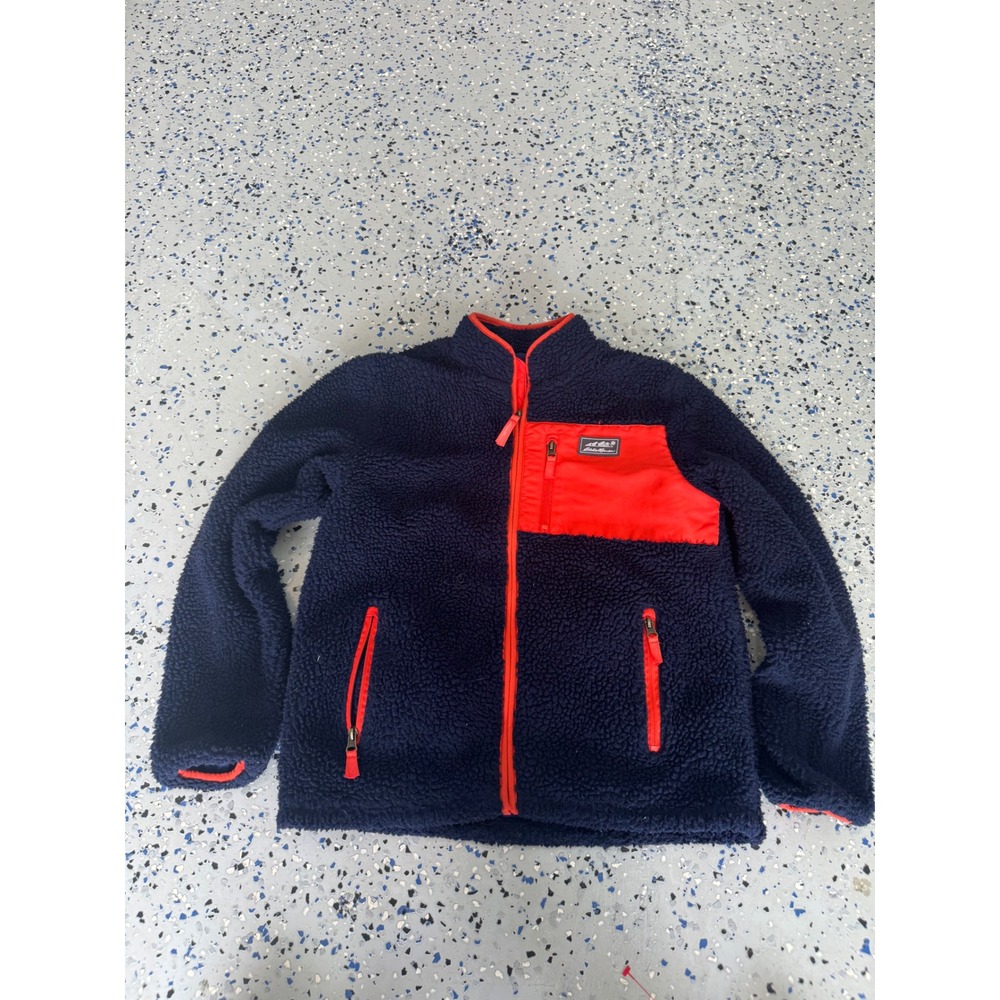 Eddie Bauer Kids Fleece‎ Jacket Full Zip Up Red Navy Blue Size L (14)